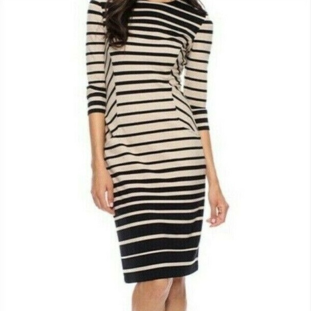 J. McLaughlin Black and Cream Striped Long Sleeve Dress with pockets size XS